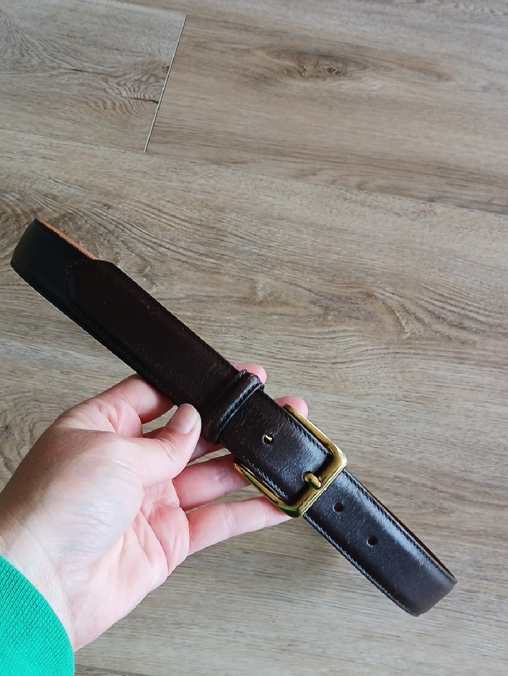 Men's Coach Dark Brown Leather Belt with Brass Buckle 34 Inch